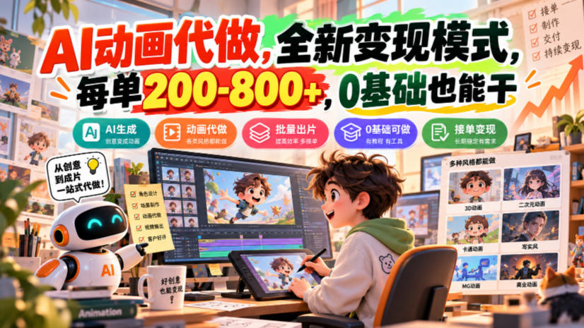 AI动画代做，全新变现模式，每单200-800+，0基础也能干【揭秘】-轻资本网