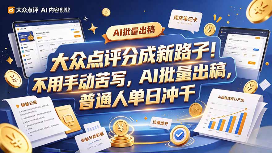 大众点评副业新玩法，工具提效解放双手，批量做笔记，单日可破千-轻资本网
