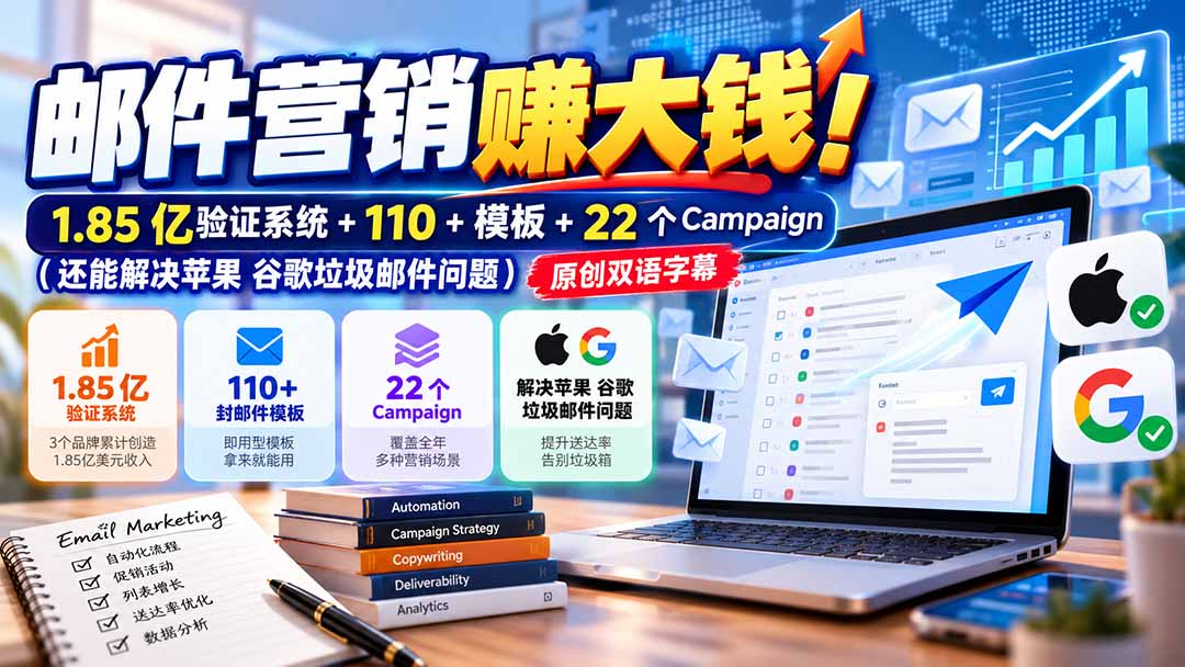 邮件营销赚大钱！1.85亿验证系统+110+模板+22个Campaign(还能解决苹果 谷歌垃圾邮件问题-轻资本网