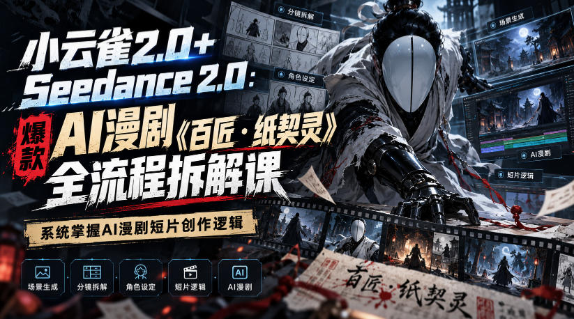 小云雀2.0+Seedance 2.0：爆款AI漫剧《百匠・纸契灵》全流程拆解课，系统掌握AI漫剧短片创作逻辑-轻资本网