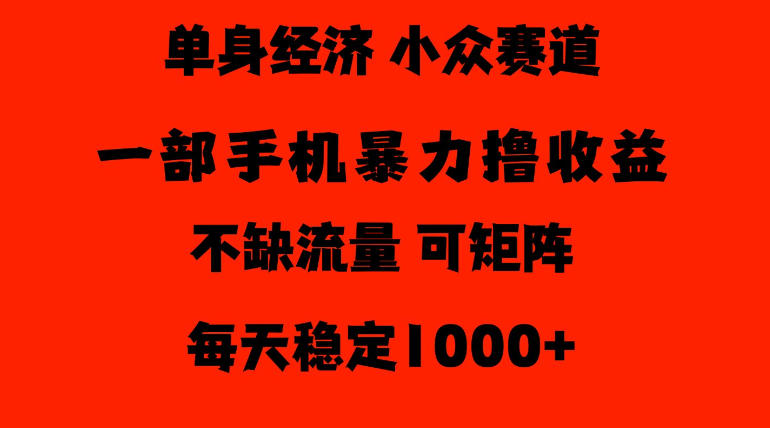 26年暴力单身经济，稳定日入500-1k，不缺流量，流量极大，冷门小众赛道，门槛低小白轻松上手【揭秘】-轻资本网