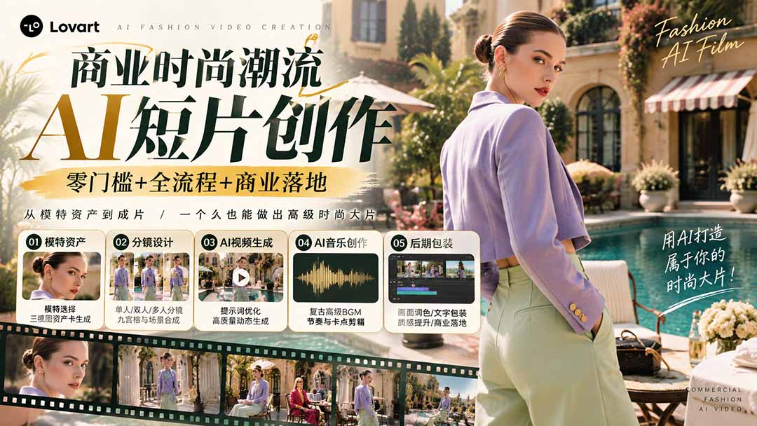 从一张模特图到高级时尚广告大片：AI三视图资产、场景合成、电影分镜、动态生成与复古音乐剪辑实战课-轻资本网