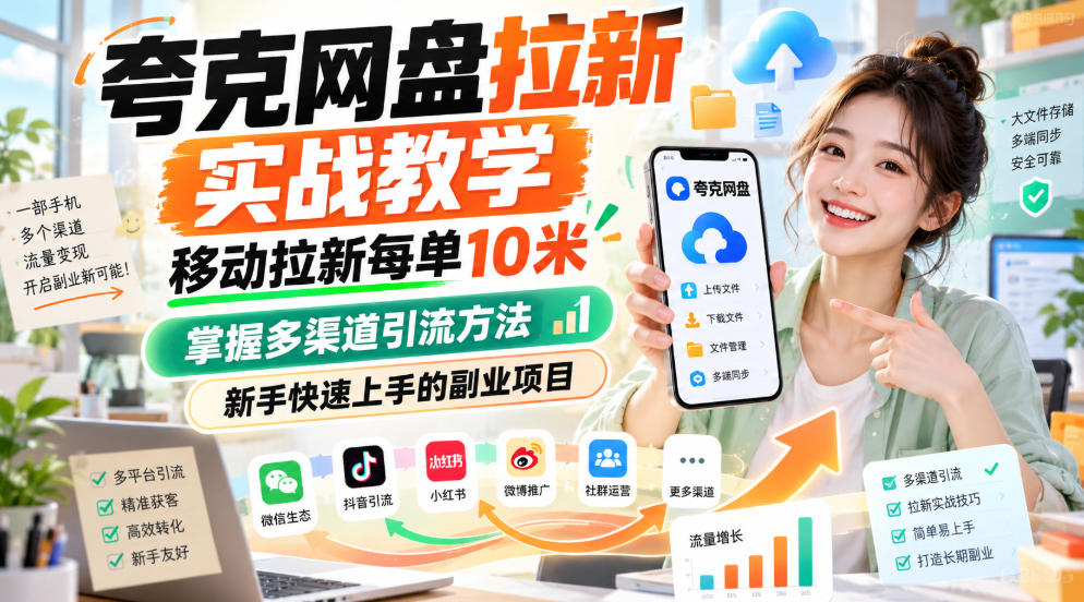 夸克网盘拉新实战教学，移动拉新每单10米，掌握多渠道引流方法，新手快速上手的副业项目(更新1017)-轻资本网