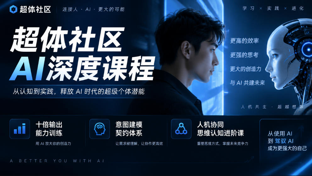 超体社区AI深度课程，十倍输出能力训练，意图建模契约体系，人机协同思维认知进阶课-轻资本网