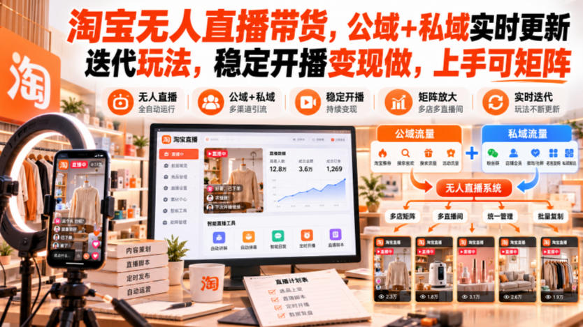 淘宝无人直播带货，公域+私域实时更新迭代玩法，稳定开播变现做，上手可矩阵【揭秘】-轻资本网