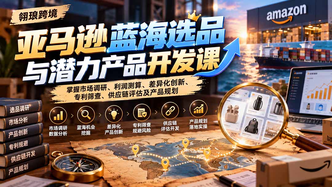 亚马逊蓝海选品与潜力产品开发课：掌握市场调研、利润测算、差异化创新、专利筛查、供应链评估及产品规划-轻资本网