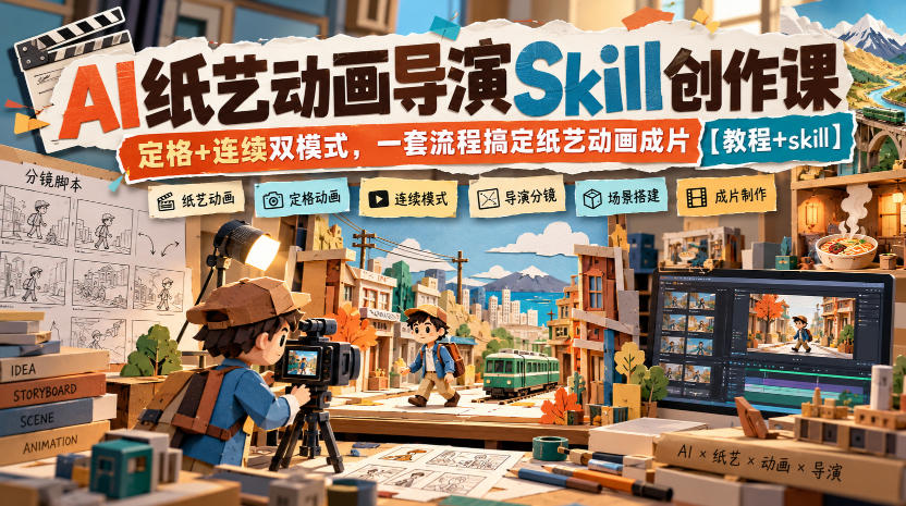 AI纸艺动画导演Skill创作课｜定格+连续双模式，一套流程搞定纸艺动画成片【教程+skill】-轻资本网