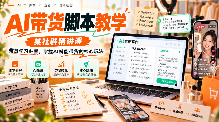 AI带货脚本教学，某社群精讲课，带货学习必看，掌握AI赋能带货的核心玩法-轻资本网