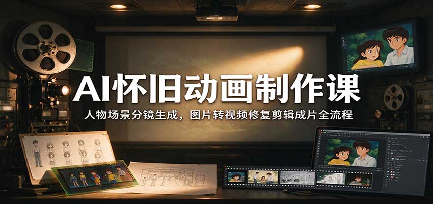 AI怀旧动画制作课：人物场景分镜生成，图片转视频修复剪辑成片全流程-轻资本网