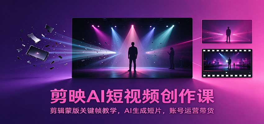 剪映AI短视频创作课：剪辑蒙版关键帧教学，AI生成短片，账号运营带货-轻资本网