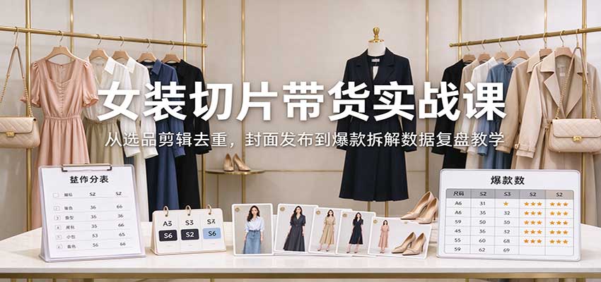 女装切片带货实战课：从选品剪辑去重，封面发布到爆款拆解数据复盘教学-轻资本网