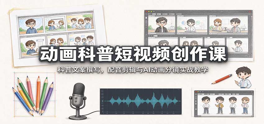 动画科普短视频创作课：科普文案撰写，配音剪辑与AI动画分镜实战教学-轻资本网