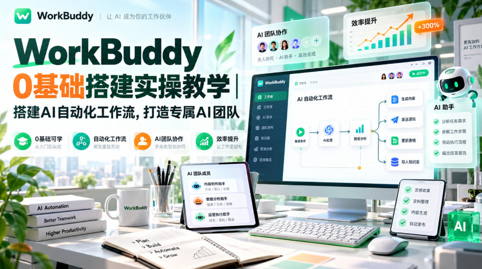 WorkBuddy 0基础搭建实操教学｜搭建AI自动化工作流，打造专属AI团队-轻资本网