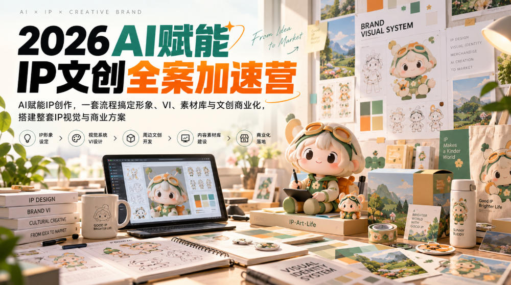 2026AI赋能ip文创全案加速营，AI赋能IP创作，一套流程搞定形象、VI、素材库与文创商业化，搭建整套IP视觉与商业方案-轻资本网