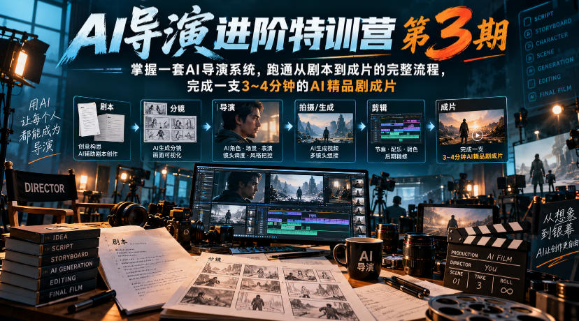 AI导演进阶特训营第3期，掌握一套AI导演系统，跑通从剧本到成片的完整流程，完成一支3~4分钟的AI精品剧成片(附1、2期)-轻资本网