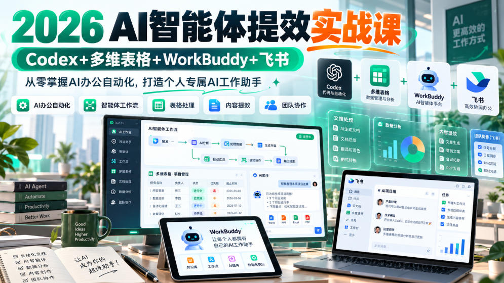 2026 AI智能体提效实战课：Codex+多维表格+WorkBuddy+飞书，从零掌握AI办公自动化，打造个人专属AI工作助手-轻资本网