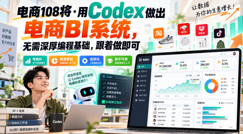 电商108将·用Codex做出电商BI系统，无需深厚编程基础，跟着做即可(更新1026)-轻资本网