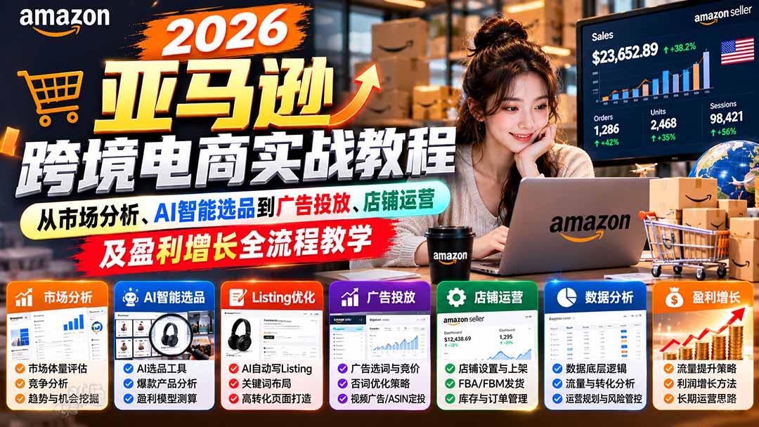 2026亚马逊跨境电商实战教程-更新1027，从市场分析、AI智能选品到广告投放、店铺运营及盈利增长全流程教学-轻资本网