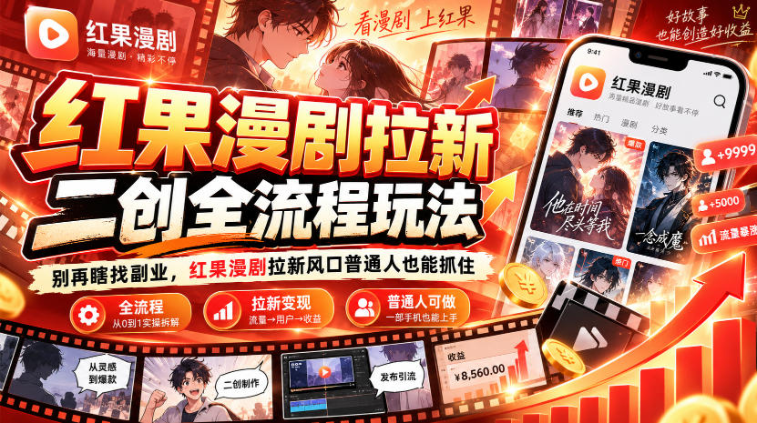 红果漫剧拉新之二创全流程玩法，别再瞎找副业，红果漫剧拉新风口普通人也能抓住-轻资本网