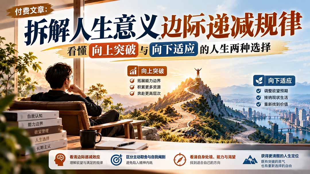 付费文章：拆解人生意义边际递减规律，看懂向上突破与向下适应的人生两种选择-轻资本网