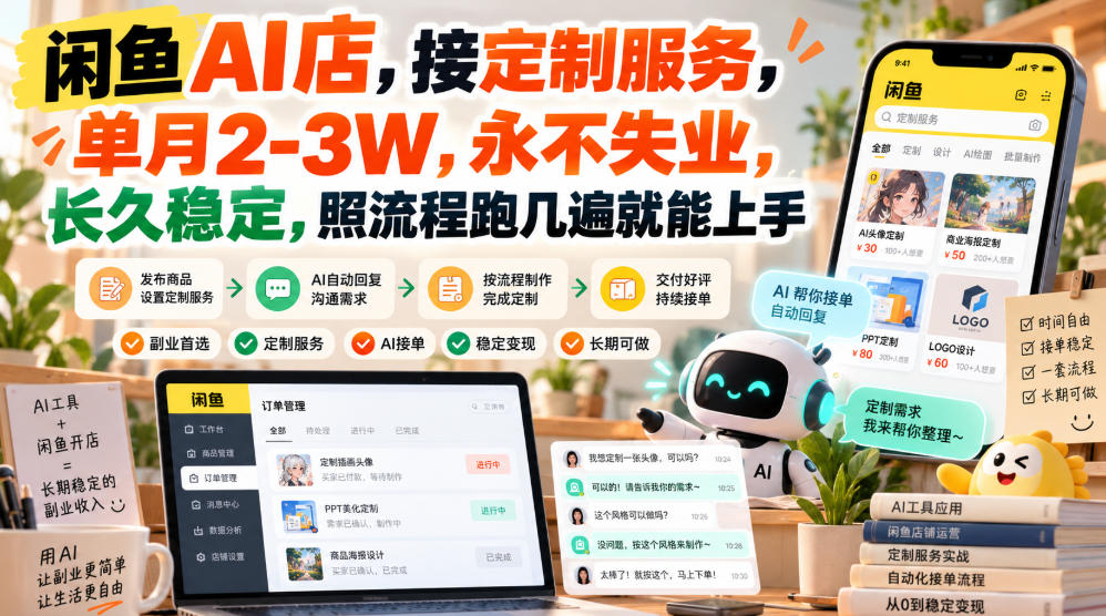闲鱼AI店，接定制服务，单月2-3W，永不失业，长久稳定，照流程跑几遍就能上手-轻资本网