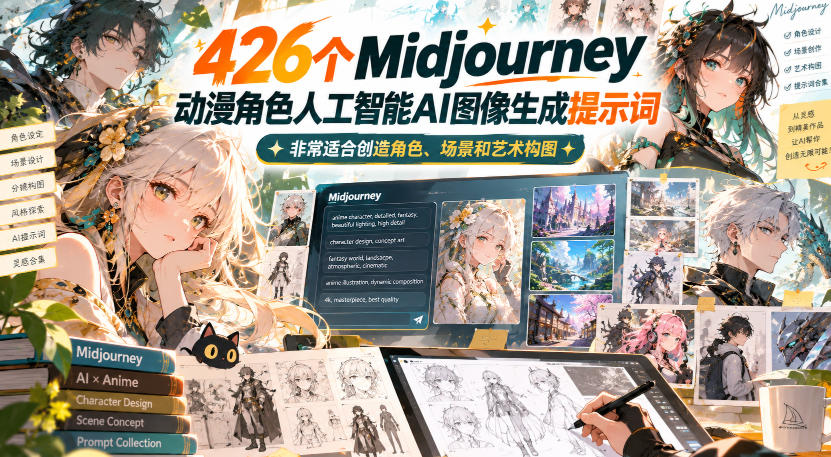 426个Midjourney动漫角色人工智能AI图像生成提示词，非常适合创造角色、场景和艺术构图-轻资本网