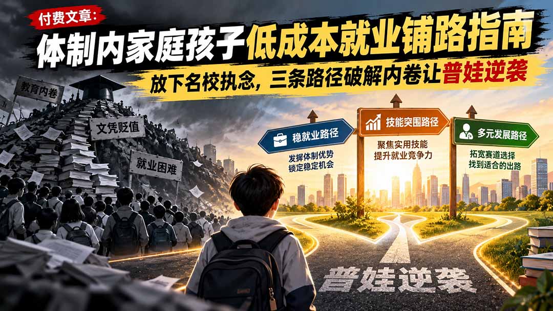 付费文章：体制内家庭孩子低成本就业铺路指南，放下名校执念，三条路径破解内卷让普娃逆袭-轻资本网