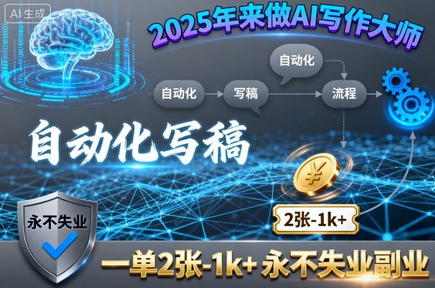 2025年来做AI写作大师，自动化写稿，一单2张-1k+，永不失业副业-轻资本网