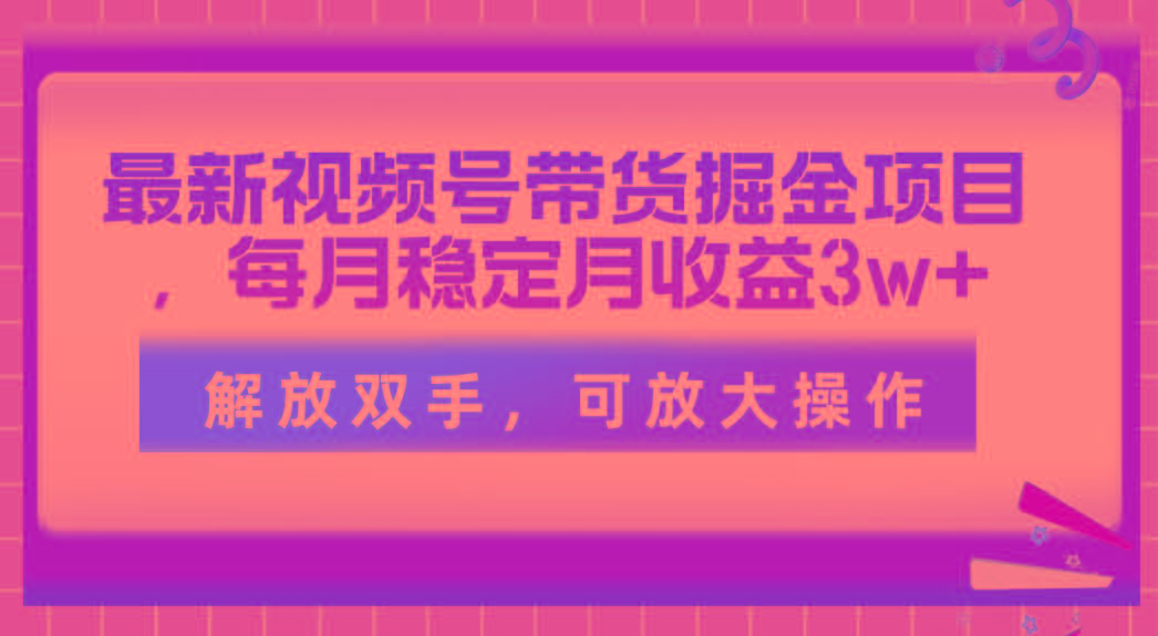 最新视频号带货掘金项目，每月稳定月收益3w+，解放双手，可放大操作-轻资本网