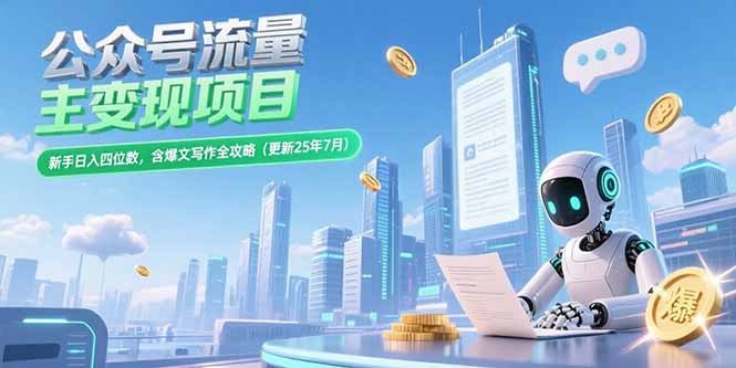 公众号流量主变现项目，新手日入四位数，含爆文写作全攻略(更新25年7月-轻资本网