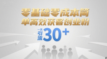 零基础零成本简单高效获客创业粉，一天引流30+-轻资本网