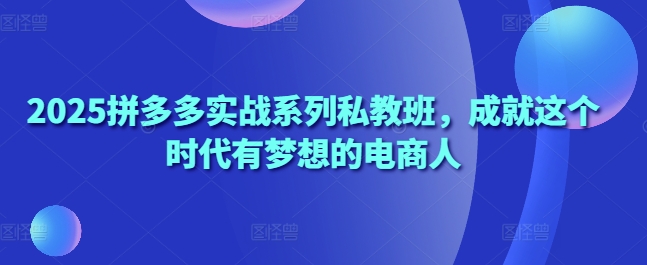 2025拼多多实战系列私教班，成就这个时代有梦想的电商人-轻资本网