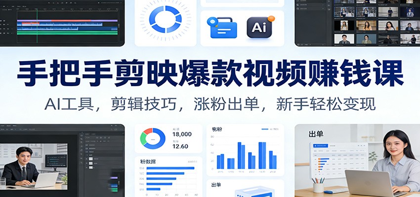 手把手剪映爆款视频赚钱课：AI工具，剪辑技巧，涨粉出单，新手轻松变现-轻资本网