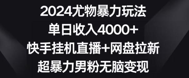 2024尤物暴力玩法，单日收入4000+，快手挂机直播+网盘拉新，超暴力男粉无脑变现【揭秘】-轻资本网