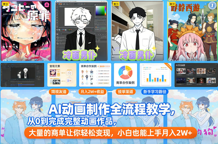 AI动画制作全流程教学，从0到完成完整动画作品，大量的商单让你轻松变现，小白也能上手月入2W+-轻资本网