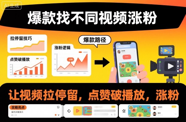 爆款找不同视频涨粉，让视频拉停留，实现点赞，破播放，涨粉-轻资本网