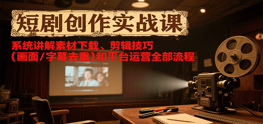 短剧创作实战课，系统讲解素材下载、剪辑技巧(画面/字幕去重)和平台运营全部流程-轻资本网