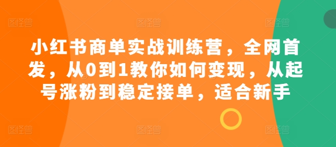 小红书商单实战训练营，全网首发，从0到1教你如何变现，从起号涨粉到稳定接单，适合新手-轻资本网