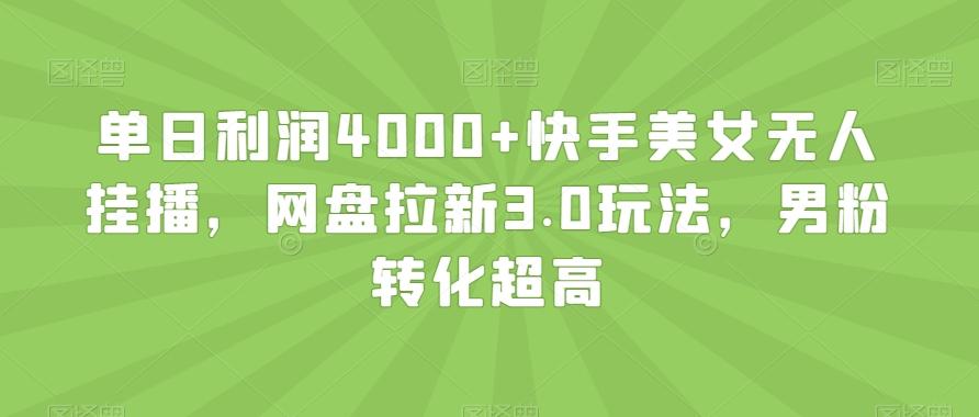 单日利润4000+快手美女无人挂播，网盘拉新3.0玩法，男粉转化超高【揭秘】-轻资本网