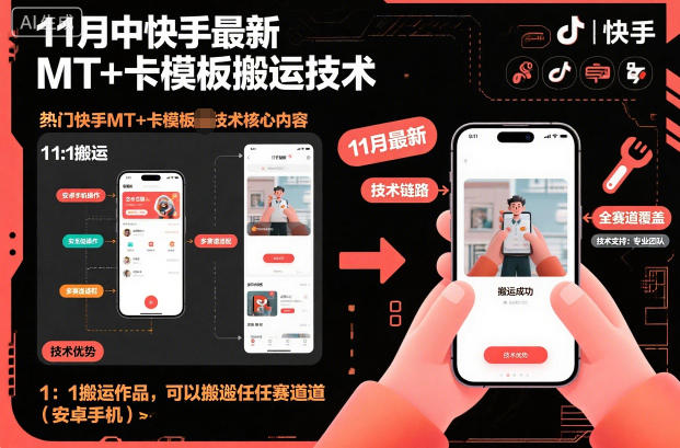 11月中快手最新MT+卡模板搬运技术，1：1搬运作品，可以搬运任何赛道(安卓手机)-轻资本网