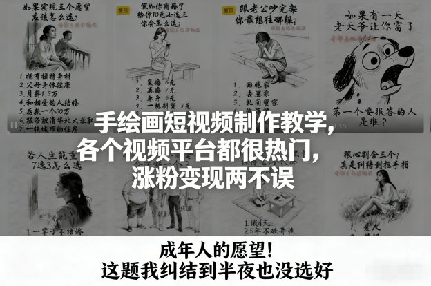 手绘画短视频制作教学，各个视频平台都很热门，涨粉变现两不误-轻资本网