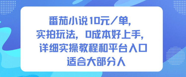 番茄小说10米每单，实拍玩法，0成本好上手，详细实操教程和平台入口适合大部分人-轻资本网