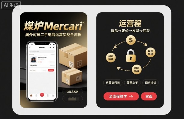 煤炉Mercari国外闲鱼二手电商运营实战全流程，仿品高利润，简单上手，闷声搞钱-轻资本网