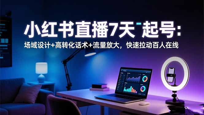 小红书直播7天起号：场域设计+高转化话术+流量放大，快速拉动百人在线-轻资本网