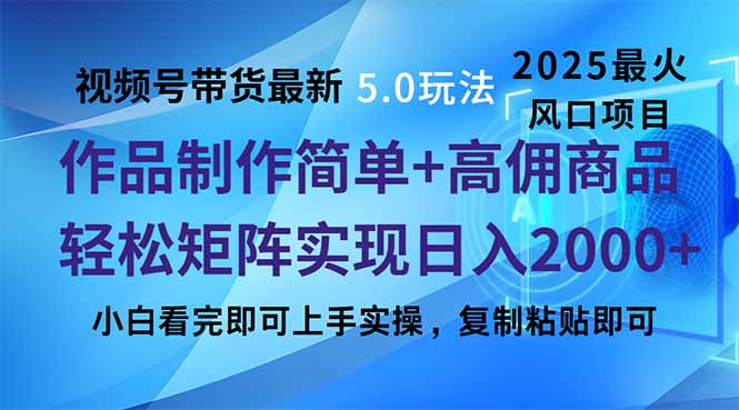 视频号带货最新5.0玩法，作品制作简单，当天起号，复制粘贴，轻松矩阵…-轻资本网