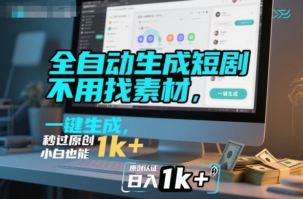 全自动生成短剧，不用找素材，不用剪辑，一键生成，秒过原创，小白也能轻松日入1k+【揭秘】-轻资本网