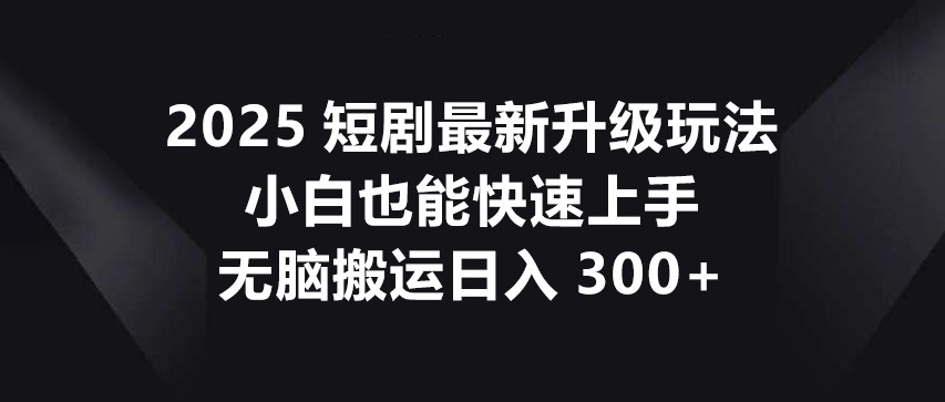 2025短剧最新升级玩法，小白也能快速上手，无脑搬运日入300+-轻资本网