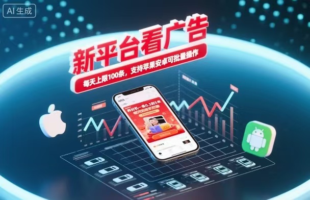 新台看广告，养好机一条5毛到5块，单机日入30到100，支持苹果安卓，可批量操作。-轻资本网