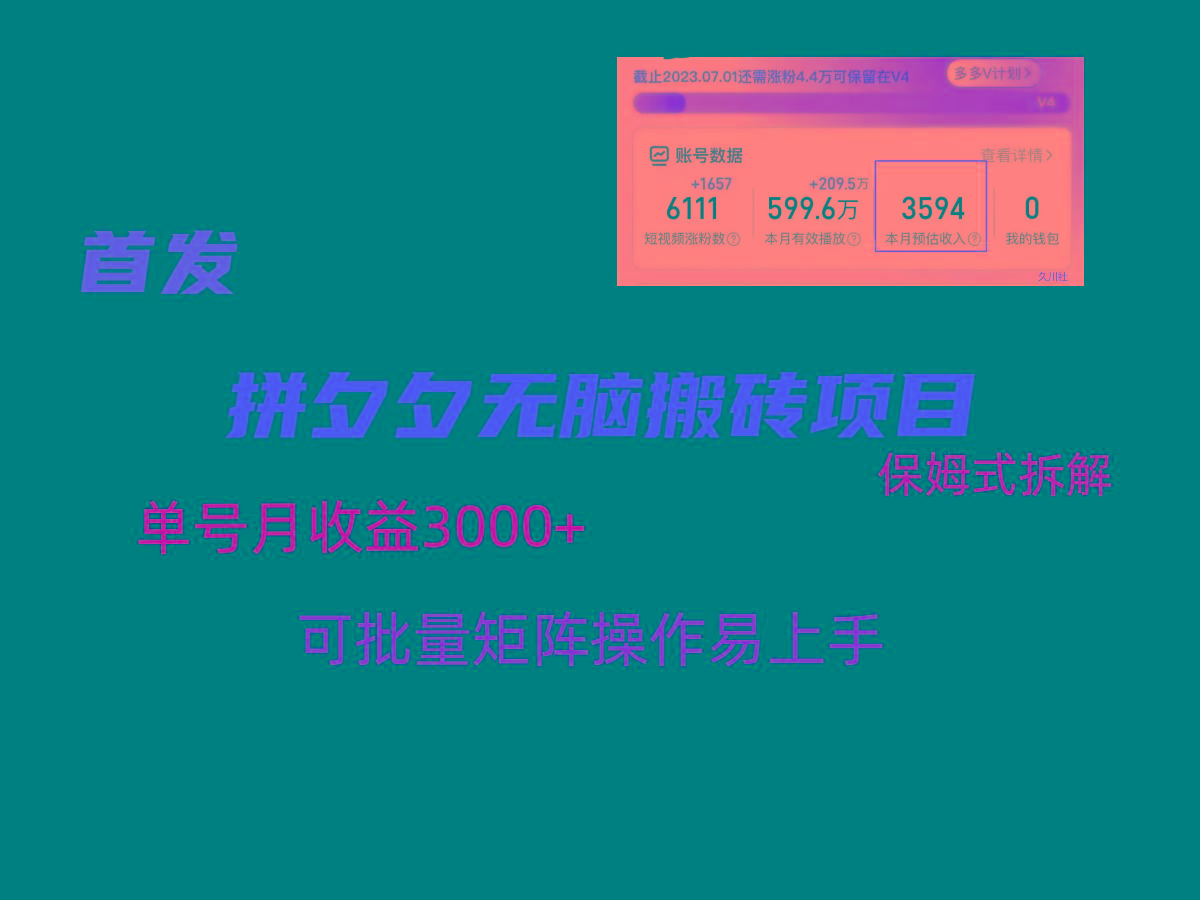 拼夕夕无脑搬砖，单号稳定收益3000+，保姆式拆解-轻资本网