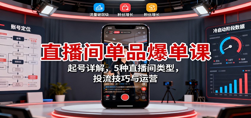 直播间单品爆单课：起号详解，5种直播间类型，投流技巧与运营-轻资本网